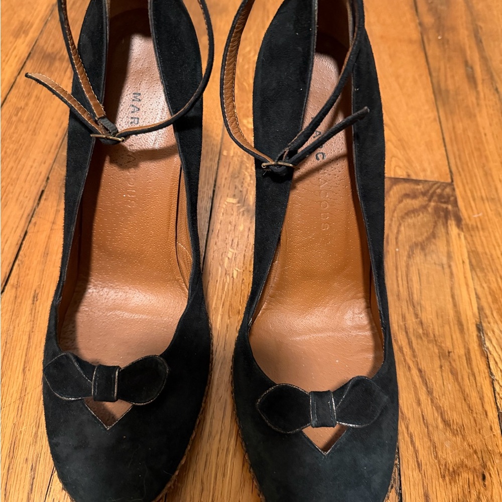 Marc Jacobs Black Suede Heels with Bow Accent